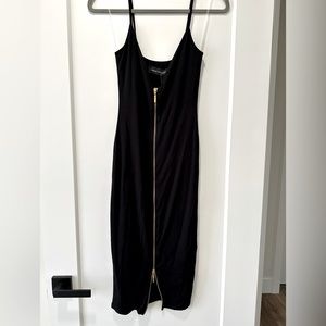 Black Bodycon Midi Zip Front Dress S